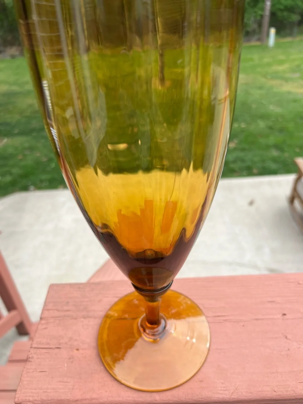 Tall Amber Glass Stem Vase 16.5” Mid Century Modern Decor Optic Panel